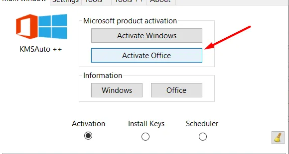 Click on Activate Office option in KMS Auto Net interface