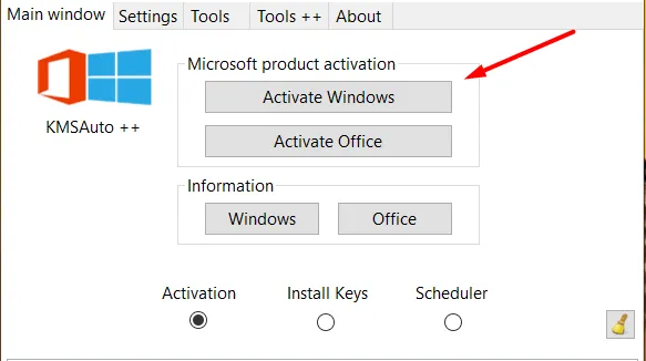 In the program interface, select the Activate Windows Button for activation