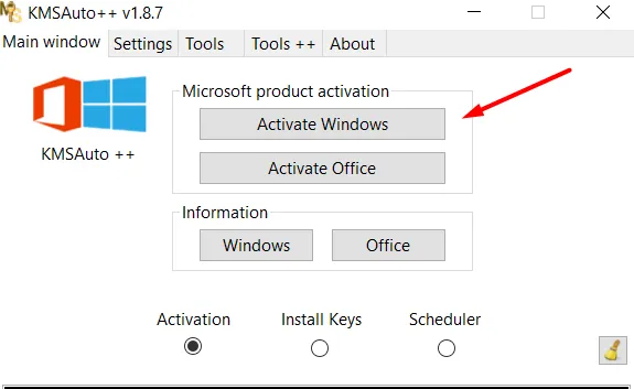 Start the activation process for Windows activation