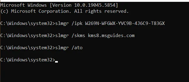 Using Command Prompt for Activation entering slmgr /ato command