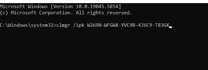 Using Command Prompt for Activation entering slmgr /ipk command