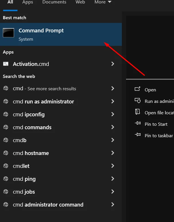 Selecting right-click on CMD or Powershell